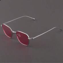 Silver Eyeglass Frames For Men And Women Temperament Dark Red Red Lenses Thin Glasses - 玫紅色 - 查看 4