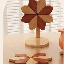 木质隔热碗垫、隔热垫和花朵杯垫套装，带支架。创意风车造型隔热隔热垫，耐热高品质杯垫和隔热垫，适用于您的餐桌。 - 彩色 - 查看 8