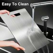 1 Heavy-Duty Stainless Steel Chopping Board - Double-Sided Kitchen Cutting Board, Non-Porous Surface, Easy To Clean - Suitable For Home, Camping, Holidays - Large Meat And Vegetable Cutting Board,  Holiday Cooking Supplies, Stylish Metal Design, Durable Kitchen Tool, Home Cooking, Modern Kitchen, Easy To Clean, Outdoor Enthusiasts. - 銀色 - 查看 1