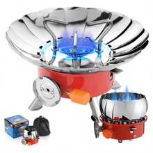 Mini estufa de camping plegable de acero inoxidable con paravientos portátil, 1 pieza para senderismo, picnic y cocina al aire libre, ligera y resistente al viento - Naranja - Ver 12