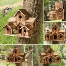 Outdoor Bird House - Natural Wooden Hummingbird And Red Sparrow Nest Box, Natural Wooden Hummingbird House, Hanging Solid Wood Bird Nest, Garden Outdoor Hummingbird Courtyard Decoration Garden Gifts, Pet Supplies - 棕色 - 查看 2