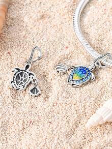 1 Pieces Original 925 Sterling Silver Charms Beads For Women Transparent Sea Turtle Shine Cubic Zirconia Pendants Fits Original Bracelet DIY Making Daily Party Shopping