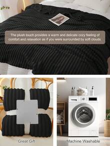 1条柔软、保暖、透气、轻盈舒适的黑色毯子，简约设计，适用于沙发、卧室、客厅，旅行必备，可作午睡毯，多种尺寸可选，可机洗，冬季家居装饰 - 黑色 - 查看 6