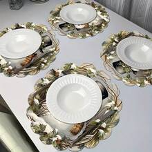 6pcs/4pcs/1pc Christmas Party Decoration Round Placemats, Snowman Wearing Black Hat Pattern Design - 15 Inches In Diameter, Linen Material, Non-Slip, Heat-Resistant, Machine Washable, Holiday Party Decoration Round Placemats, Party Kitchen Restaurant Decorations, Suitable For Christmas Table Decoration, Party, Christmas Decoration, Christmas Decorations For Home