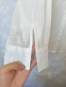 Camisa linho Manga Longa Feminina - Branco 2 - Visão 4