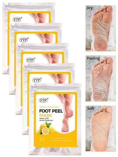 5 عبوات قناع تقشير القدم، مقشر يزيل الندبات والجلد الجاف والمتشقق، قناع قدم مرطب بشكل فائق، جوارب مرطبة: يرطب بشكة مكثفة ويصلح ويُنعم الجلد الخشن والجاف باليوريا والزيوت الأساسية للقدم الجافة والمتشققة، أقنعة تقشير القدم للرجال والنساء، قناع تقشير القدم بالليمون كهدية عيد