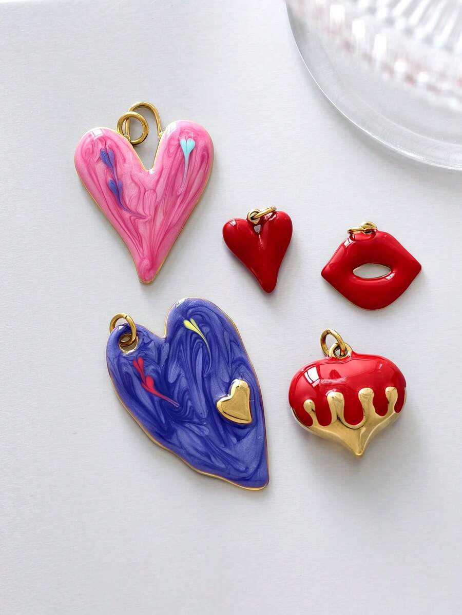 1pc Y2K Stainless Steel Multi-Color Enamel Exaggerated Big Heart Pendant, Handmade Jewelry DIY, Suitable For Necklace, Bracelet Accessories