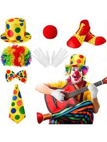New Joker Mr. Joker Costume Party Series Single Party Funny Clown Costume Accessories, Rainbow Wig, Polka Dot Magic Hat, Bow Tie, Fun Dress Up Makeup Props, Whimsical Funny Outfit