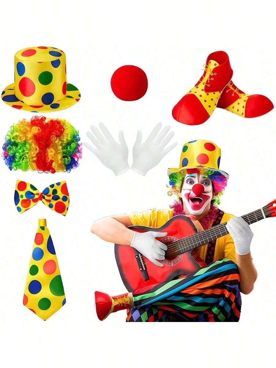 New Joker Mr. Joker Costume Party Series Single Party Funny Clown Costume Accessories, Rainbow Wig, Polka Dot Magic Hat, Bow Tie, Fun Dress Up Makeup Props, Whimsical Funny Outfit
