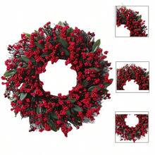 1 Stück Künstlicher Weihnachtskranz mit roten Beeren für Haustür, Winterkranz mit roten Beeren für Innen- und Außenbereich, Weihnachts- und Winterdekoration, Fröhliche Weihnachten