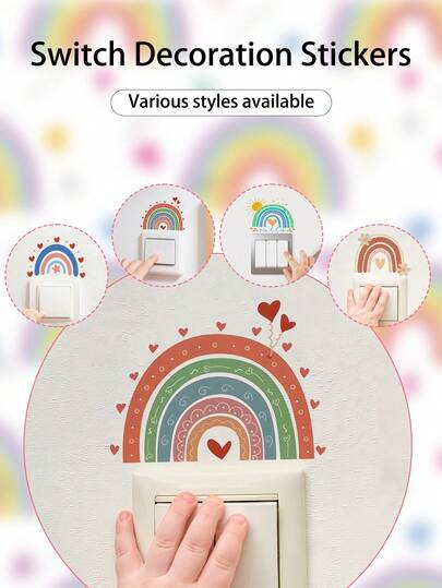 1/4片装，柔和色彩，可爱彩虹云朵图案开关贴纸，自粘耐磨可移除，适用于卧室、儿童房、客厅等室内开关装饰场景，尺寸：4.84*3.14英寸