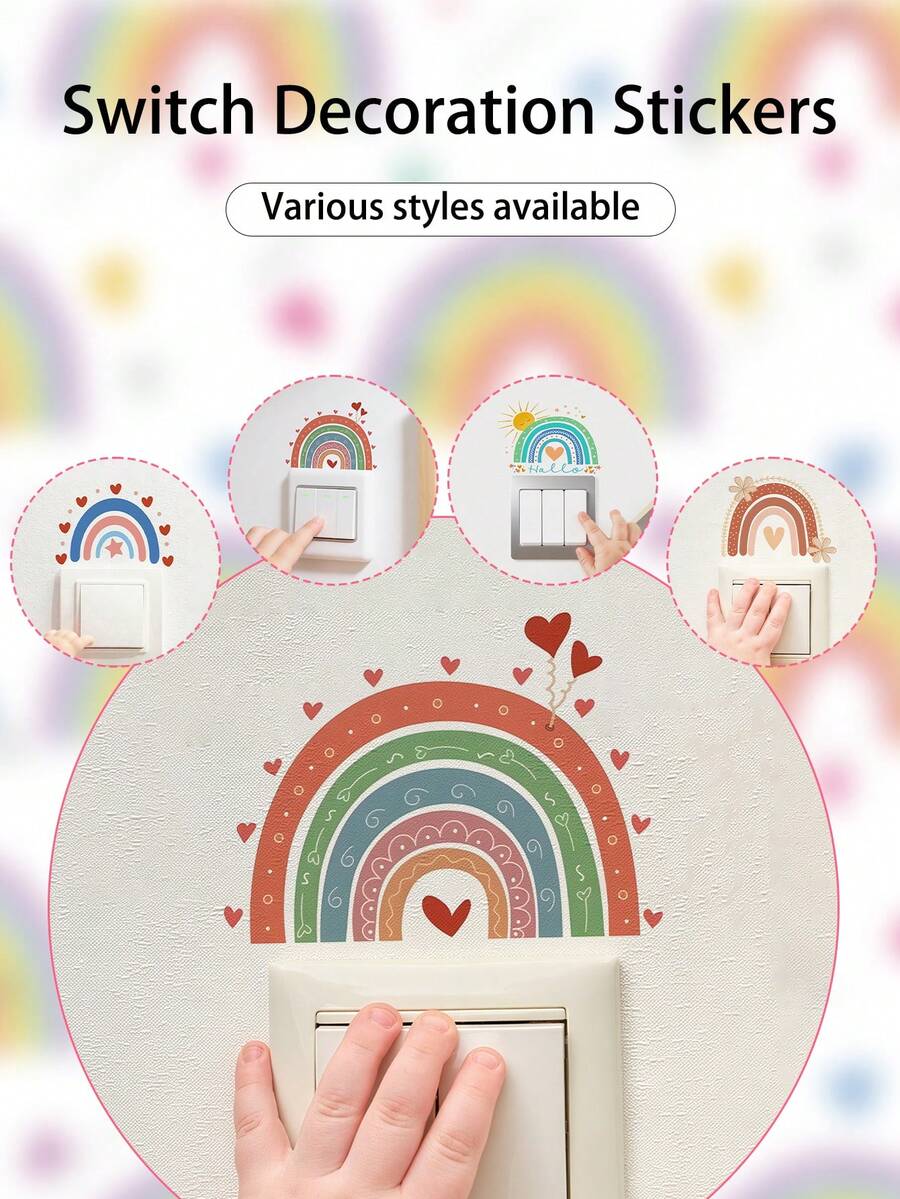 SUPSTICKER 1件/4件裝 彩虹愛心燈開關牆貼,可移除 PVC 自黏裝飾貼紙,適用於育兒室與兒童房,4款可選,4.84x3.14 英吋 - 彩色 - 查看 1