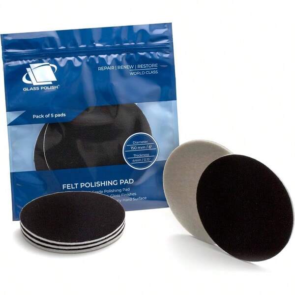 Glass Polish 11010 GPPRO Felt Polishing Pads For Polishing Glass Plastic Metal Marble Ø 150mm Pack Of 5 Pads