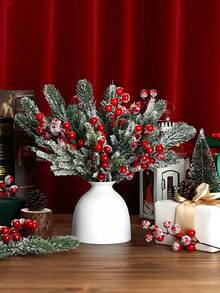 22 pezzi/11 pezzi/1 pezzo Decorazioni natalizie con albero di pino innevato, steli artificiali di bacche, rami di cedro finti, per composizioni, ghirlande, decorazioni natalizie, decorazioni per la casa, il giardino e le feste, decorazioni per albero di Natale, decorazioni natalizie (rosso)