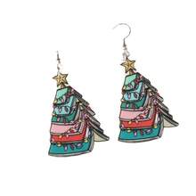 1 par de pendientes de árbol de Navidad elegantes y versátiles, árbol de Navidad francés envuelto con gotas de agua y pendientes con borlas