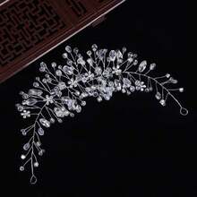 1pc Diamond Bride Pearl Rhinestone Wedding Hair Accessory, Unique Wedding Hair Comb Valentine's Day Accessories - Silver - View 5
