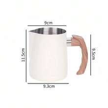 Jarra de espuma de leche para café, escala de precisión, acero inoxidable 304, de grano de madera, taza medidora de alta calidad, utensilios de café - Plateado - Ver 10