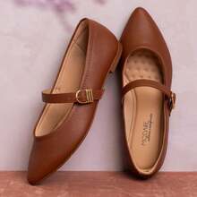Women's Mary Jane Flats Pointed Toe Buckle Strap Modare Ultracomfort Flexibility Ultracomfy Insole Non-Slip Sole - 榛子 - 查看 1