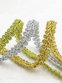 1pc 5 Yards Elegant Gold & Silver Thread Wavy Lace Trim Ribbon, 0.8cm Wide, Apparel, Party, Gift, Home Decor Edging Accessory - Multicolor - View 5