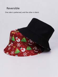 1 Stück Polyester Weihnachtsbaum & Weihnachtsmann Muster umkehrbarer Fischerhut, geeignet für Weihnachtspartys, Feierlichkeiten, unisex warm für den Winter