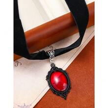 1PC Handmade Black Velvet Vintage Collar Necklace, Gothic Style Halloween Gift - Red - View 6