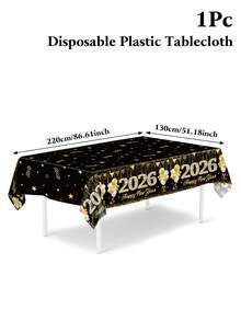 1pc Black Golden New Year Tablecloth, Happy New Year 2026 Celebration Table Cover,Fireworks Balloon Diamond Pattern Disposable Plastic Tablecloth For New Year Party Decor,Kitchen Dining Room Table Decor,Indoor/Outdoor Decor,New Year Eve Event Party Supplies,Perfect For New Year Photo Booth Party Background Decoration Party Decorations Supplies Home Decor,New Year's Eve Decoration