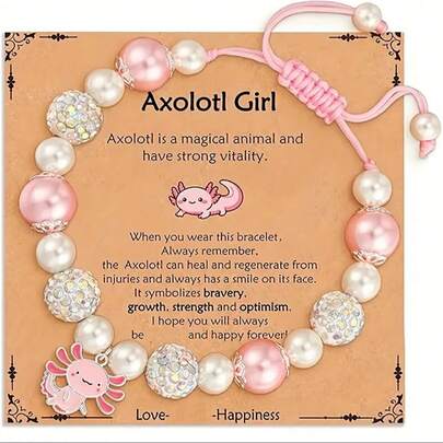 Axolotl Girls Bracelet Pink Pearl Cute Pendant Woven Bracelet Women Exquisite Adjustable Bangles Birthday Gift For Daughter Christmas Accessories