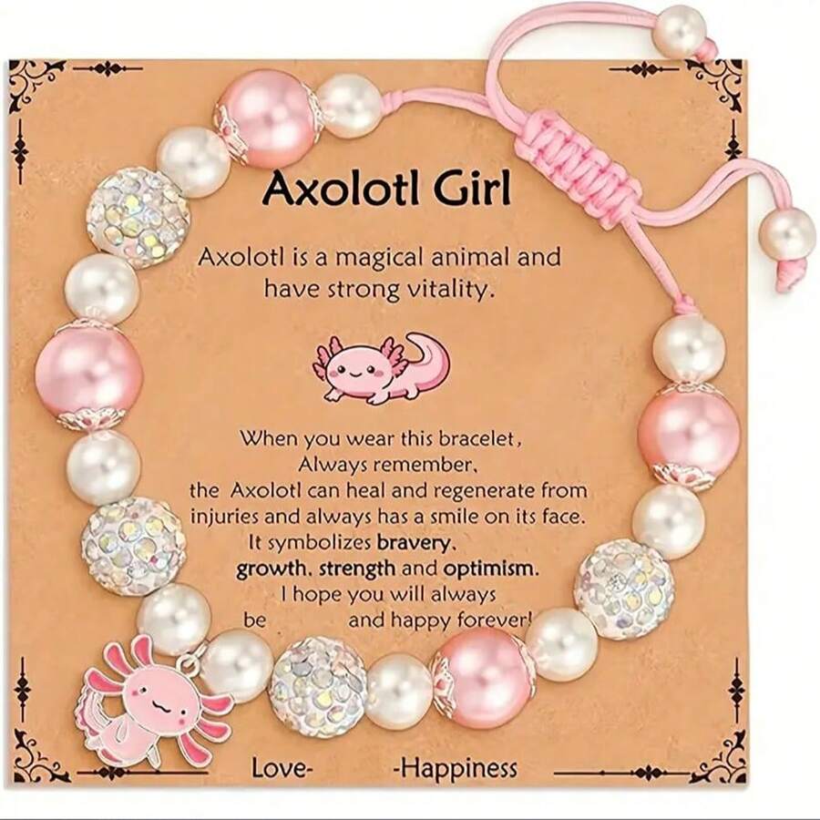 Axolotl Girls Bracelet Pink Pearl Cute Pendant Woven Bracelet Women Exquisite Adjustable Bangles Birthday Gift For Daughter Christmas Accessories