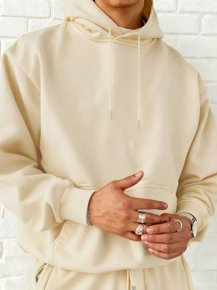 GRDR Men's Casual Street Hooded Sweatshirt, Solid Color With Fleece Lining, Loose Fit, Suitable For Everyday Lightweight Wear, Autumn/Winter