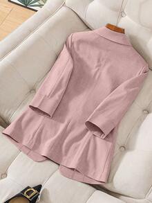 Women's Casual Blazer Jacket - Middle Eastern-Inspired Three-Quarter Sleeve H-Silhouette Light Beige Solid Color,  Machine Washable Single-Breasted Button Front For Spring/Summer Office & Casual Wear,  Sophisticated Texture, Spring Fashion, Elegant Style, Lightweight Fabric, Stylish Outerwear, Summer Wardrobe - 粉色 - 查看 5
