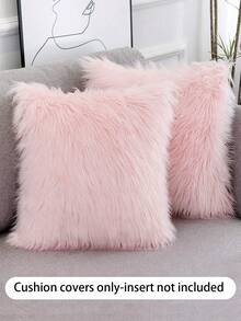 1pc Fuzzy Cushion Cover Without Filler, Pink Plush Throw Pillow Case, Pillow Insert Not Include, For Sofa, Living Room - Pink - View 4