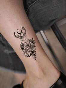 30 Creative Temporary Tattoo Stickers, Including Butterflies, Flowers, Foxes, Dolphins, Jellyfish, Wings, Feathers, Etc., Suitable For Both Men And Women, Realistic And Waterproof, Suitable For Arms, Face, Fingers, Neck, And Any Place You Want, - 黑色 - 查看 5