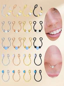 1 件时尚不锈钢方晶锆石假鼻环，男女万圣节适用，黑色假鼻中隔穿孔饰品，非穿孔鼻钉鼻中隔环 U 形鼻夹 - Fake Nose Rings - 查看 11