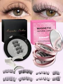 Waloshow 4 Pairs CC Curl Magnetic Eyeliner & Magnetic Eyelash Kit With With Magnetic Clips,Mixed Style,Glue Free,Natural Looking Reusable False Eyelashes, 7-12mm Faux Mink Lashes For Everyday Wear, Waterproof,Comic Eyelash, Elongated Eye Tail Enlarges Both Eyes,Fluffy Slim For Everyday Use Manga Eyelashes, Summer Travel Essentials 2025,Beach Vacation, Camping Trip - 自然纖長款 - 查看 5