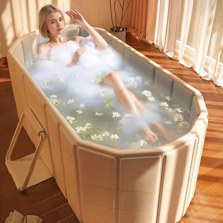 Milky Way Foldable Soaking Bathtub For Adults, Portable Large Size PVC Material Hot Tub With Thermal Insulation, Ideal Home SPA And Relaxation Spa Bath For Comfortable Use - 1.5m Gold With Cover - View 1