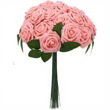 50pcs Artificial Flowers Peach Pink Roses Real Looking Fake Flowers Foam Roses W/Stem DIY Wedding Bouquets Centerpieces Baby Shower Party Holiday Christmas Home Decorations - 50枝粉紅玫瑰 - 查看 8