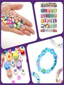 1000 Stücke Polymer Ton Perlen Armband Bastel-Set, 24 Stile süßer und lustiger Perlen inklusive Obst, Blumen, Tiere, Kuchen, Schmetterlinge, Herz Formen für DIY Schmuckherstellung, Halsketten, Ohrringe, Frauen Charms