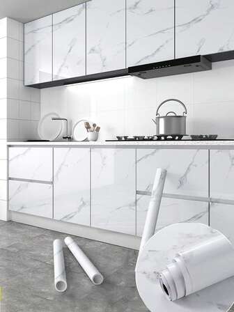 光滑大理石纹壁纸，花岗岩灰/白色壁纸，撕贴式壁纸，自粘可移除壁纸，40cm*300cm，防水桌面壁纸，适用于橱柜、台面、家具、厨房墙贴，房间装饰，墙贴，卧室装饰，厨房装饰，家居装饰