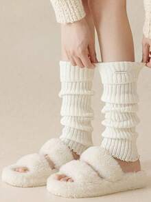 1/4 par de calentadores de piernas de punto acanalado de unicolor y aleatorio para mujeres, adecuados para otoño/invierno, color surtido al azar (sin clips de metal), cálidos