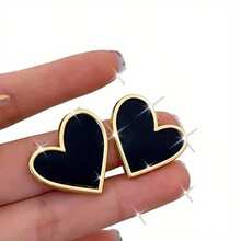 Exquisite And Versatile Black Love Stud Earrings For Women, Niche Earrings, Suitable For Daily, Wedding, Party Wear, Suitable For Wives, Daughters, Good Friends As Birthday Gifts, Holiday Gifts - Gold/red - View 5