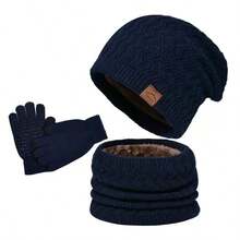 OBOVAY Men's Winter Knit Hat, Warm Scarf And Touchscreen Gloves, Double Layer Thickened Pattern, Pom Pom Snowflake Design, Suitable For Skiing, Travel, Cycling, Driving, Dating, Men's Gift, Daily Winter Accessories, Winter Outfit, Winter Warmth - Multicolor - View 14