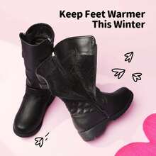 Girls' Knee-High Winter Motorcycle Boots | Faux Fur Lined | Cold Weather Riding - 黑色 - 查看 6