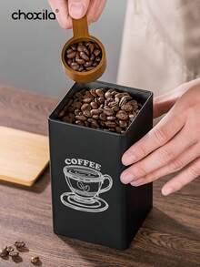 choxila 3件套咖啡储存罐茶叶零食咖啡豆储存罐竹盖铁艺展示方形罐