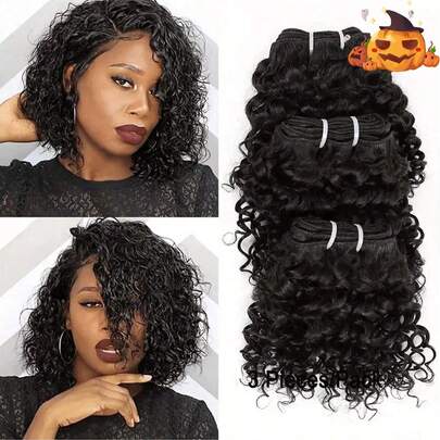 Paquetes de cabello humano ondulado brasileño, 1 set de 3 piezas 100% cabello humano Remy sin procesar, ondulado y húmedo, doble trama, anti-caída, para disfraces de Halloween