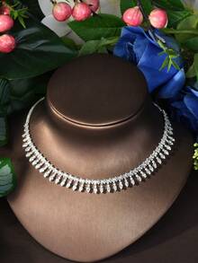 1 Set Minimalist Jewelry Set, Cubic Zirconia Rhombus Decor, Suitable For Women, Exclusive, Travel Wear