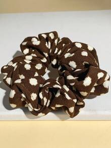 1 件波尔卡圆点超大发圈，厚灯芯绒纹理，多功能发饰，适合浓密的头发，秋冬颜色：米色、白色、黑色、发带、发圈 - 棕色白點 - 查看 7