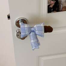1pc Bow Door Handle Protective Cover Checkered Bow With Knitted Handle Anti-Collision Cover Anti-Static Door Handle Cover With Warmth Crash Pad For Winter Room Home Decoration