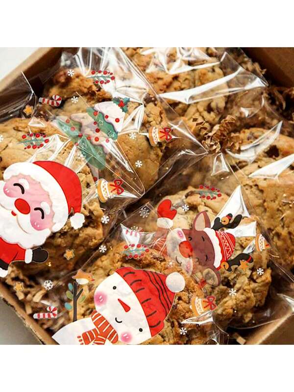 100pcs Cute Santa Claus Zipper Bread Bags, Suitable For Baking Sliced Bread Packaging, School Supplies Food Bags, Food Boxes, Suitable For Candies, Cookies, Etc. Christmas Christmas Decorations Christmas Pajamas Christmas Gifts Christmas Decor