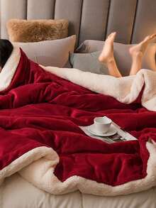 1 pièce Couverture en laine d'agneau douce, légère et confortable en peluche bordeaux. Couverture matelassée de luxe avec fermeture éclair, convient pour la chambre à coucher, la chambre d'amis, le canapé, lavable en machine - Rouge foncé - Voir 10