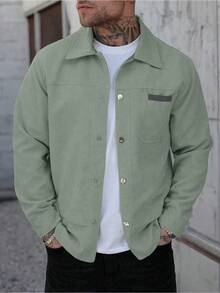 Chaqueta camisa de pana para hombre con cuello con solapa y cierre de botones. Ideal para llevar en primavera y otoño, ofrece calidez y cuenta con múltiples bolsillos. Con un diseño vintage, es perfecta para el día a día y un regalo ideal para novios o maridos. - Verde - Ver 2